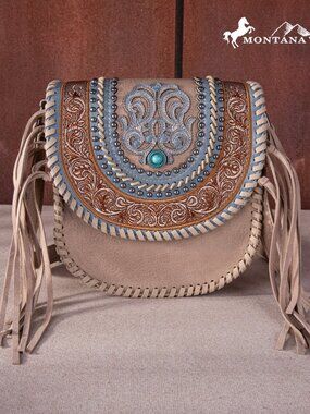 Montana West Cross Body Bag Purse Women's Fringe Western Handbag NEW Khaki